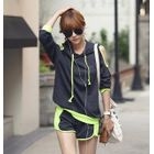 REDOPIN - Set: Hooded Cutaway-Shoulder Pullover + Shorts