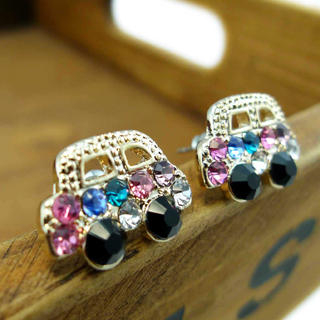 Colorful Diamond Car Earrings -Gold
