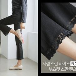 JUSTONE - Lace-Hem Semi Boot-Cut Pants JUSTONE - Lace-Hem Semi Boot-Cut Pants