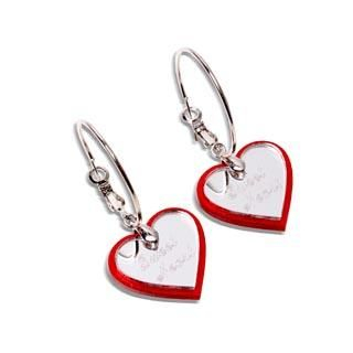 Red Glitter Sweet Heart Mirror Hoop Earrings