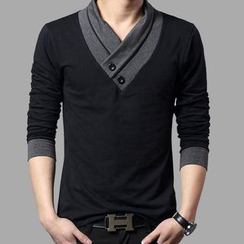 JIBOVILLE - Long-Sleeve Wrap Collar T-Shirt JIBOVILLE - Long-Sleeve Wrap Collar T-Shirt