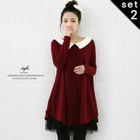 lovemark - Set: Contrast Collar Knit Dress + Tulle Skirt