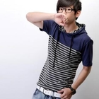 SeventyAge - Drawstring-Hooded Striped T-Shirt