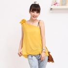 Cherry Story - Rosette One-Shoulder Chiffon Top