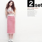 Beccgirl - Set: Short-Sleeve T-Shirt + Striped Skirt