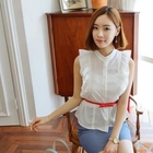 SUVINSHOP - Ruffle-Trim Sleeveless Blouse