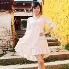 Ando Store - Buttoned 3/4-Sleeve Frilled Dress