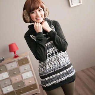 Hooded Patterned Panel Knit Top Hooded Patterned Panel Knit Top