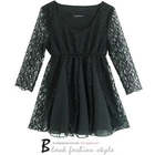 SUGAR BLACK - Chiffon-Trim Floral-Pattern Lace Dress