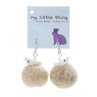 MyLittleThing - Camel Felt Wool Ball Ball Bird Earrings