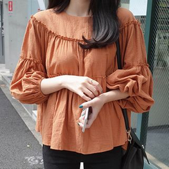 mimi&didi - Puff 3/4-Sleeve Frill-Trim Top mimi&didi - Puff 3/4-Sleeve Frill-Trim Top