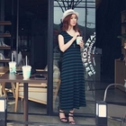 BBon-J - Cap-Sleeve Stripe Long Dress
