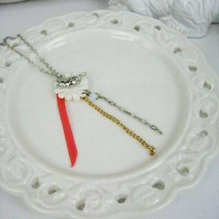 Silver Bird Lace Ribbon Necklace
