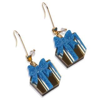 Glitter Blue Present Dangle Gold Earrings Glitter Blue Present Dangle Gold Earrings