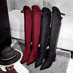 Kireina - Chunky-Heel Panel Over-The-Knee Boots Kireina - Chunky-Heel Panel Over-The-Knee Boots