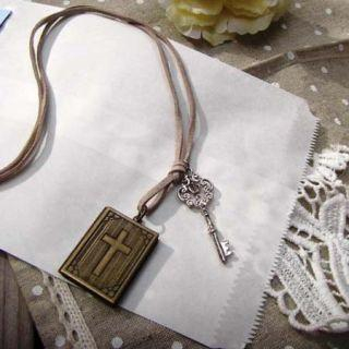 Vintage Brass Bible Locket Leather Long Necklace Vintage Brass Bible Locket Leather Long Necklace
