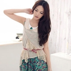 OrangeBear - Sleeveless Diagonal-Hem Lace-Panel Top