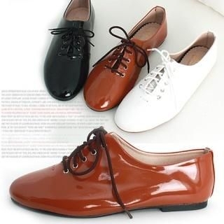 Patent Lace-Up Flats