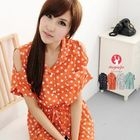 Maymaylu Dreams - Drawstring-Waist Polka Dot Off-Shoulder Shirt