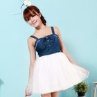 JVL - Sleeveless Denim-Panel Buttoned Dress