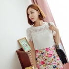 SUVINSHOP - Crochet-Panel Short-Sleeve Top
