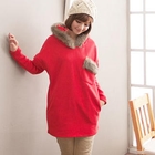 CatWorld - Faux-Fur-Trim Hooded Long Pullover