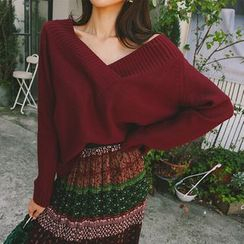DABAGIRL - V-Neck Loose-Fit Sweater DABAGIRL - V-Neck Loose-Fit Sweater