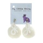 MyLittleThing - White Felt Wool Ball Ball Ribbon Earrings