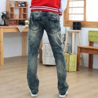 Washed Straight-Cut Jeans