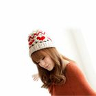 Tokyo Fashion - Pompom-Accent Heart-Print Beanie