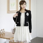 TIARA - Contrast-Trim Bouclé Cardigan
