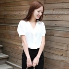 sabotte - Frill-Trim Puff-Sleeve Top
