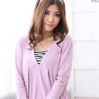 RingBear - Inset Striped Tee V-Neck Top
