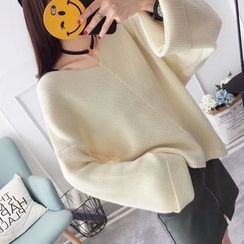 Qimi - V-Neck Wide-Sleeve Sweater Qimi - V-Neck Wide-Sleeve Sweater
