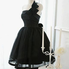 Angel Bridal - 单肩饰蝶结短礼服裙 Angel Bridal - 单肩饰蝶结短礼服裙