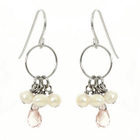 Keleo - Silver rose quartz, pearl earrings