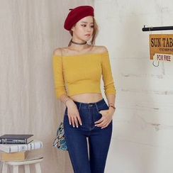DABAGIRL - Off-Shoulder Long-Sleeved Crop Top DABAGIRL - Off-Shoulder Long-Sleeved Crop Top
