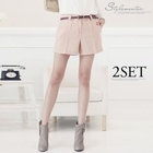 Stylementor - Set: Flat-Front Shorts + Belt