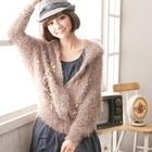 CatWorld - Rosette-Accent Hooded Furry-Knit Top