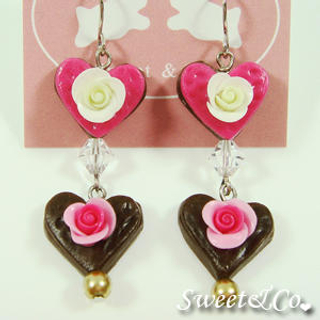 Sweet Lover Heart Rose Chocolate Earrings