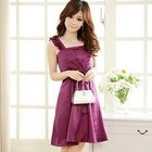 JK2 - Bow-Accent Pleated Satin Party Dress
