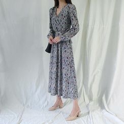 ATTYSTORY - Wrap-Front Floral Print Long Dress ATTYSTORY - Wrap-Front Floral Print Long Dress