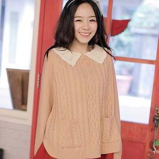 Crochet-Collar Cable-Knit Sweater