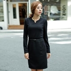 ROBEIN - Notch-Neck Long-Sleeve Dress