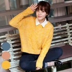 HAPPY CAT - Asymmetric Hem Cable-Knit Top