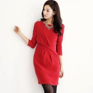 3/4-Sleeve Shirred Dress 3/4-Sleeve Shirred Dress