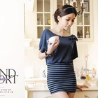 Melissa - Bow-Front Striped-Hem Long Top