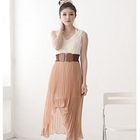 D.P-Shop - Sleeveless Pleated Chiffon Dress with Belt