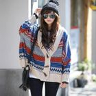 Celli Girl - Toggle Button Patterned Boxy Cardigan