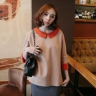 midnightCOCO - 3/4-Sleeve Collar-Accent Wool Blend Top